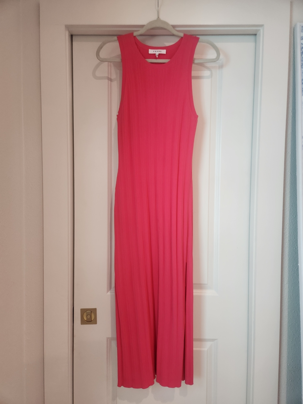 FRAME Pink Ribbed Sleeveless Maxi Dress With Side Slit - Picture 11 of 11